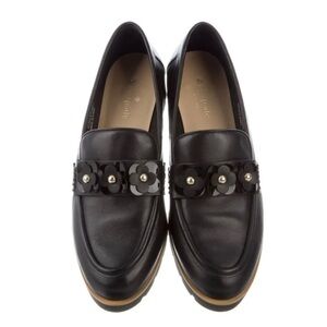 Kate Spade Karisa Black Leather Loafers, black floral/gold accent 7 1/2